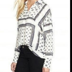 Free People Size S/P Little Secrets Bandana Scarf Print Button Down Top Boho
